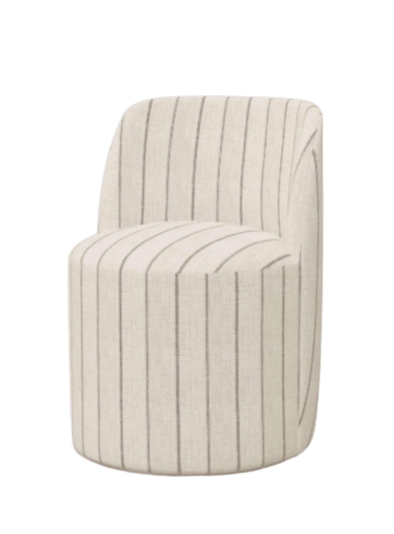 An accent chair with a rounded back and a cylindrical base. The upholstery features a vertical pinst… — free OBJ 3D model