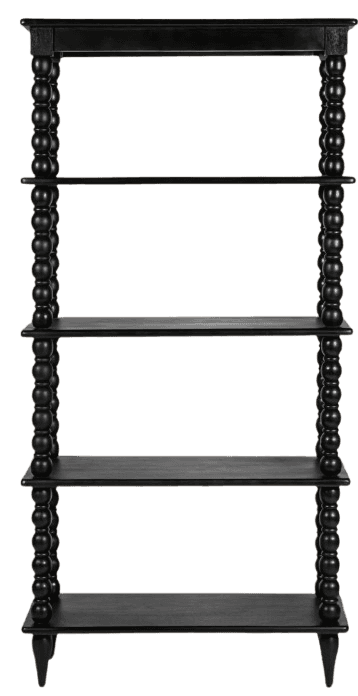 A tall, open bookcase with four shelves. The vertical supports are decorated with a series of spheri… — free FBX 3D model