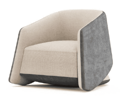 A contemporary upholstered armchair featuring a two-tone design with a cream-colored main body and c… — 3D model