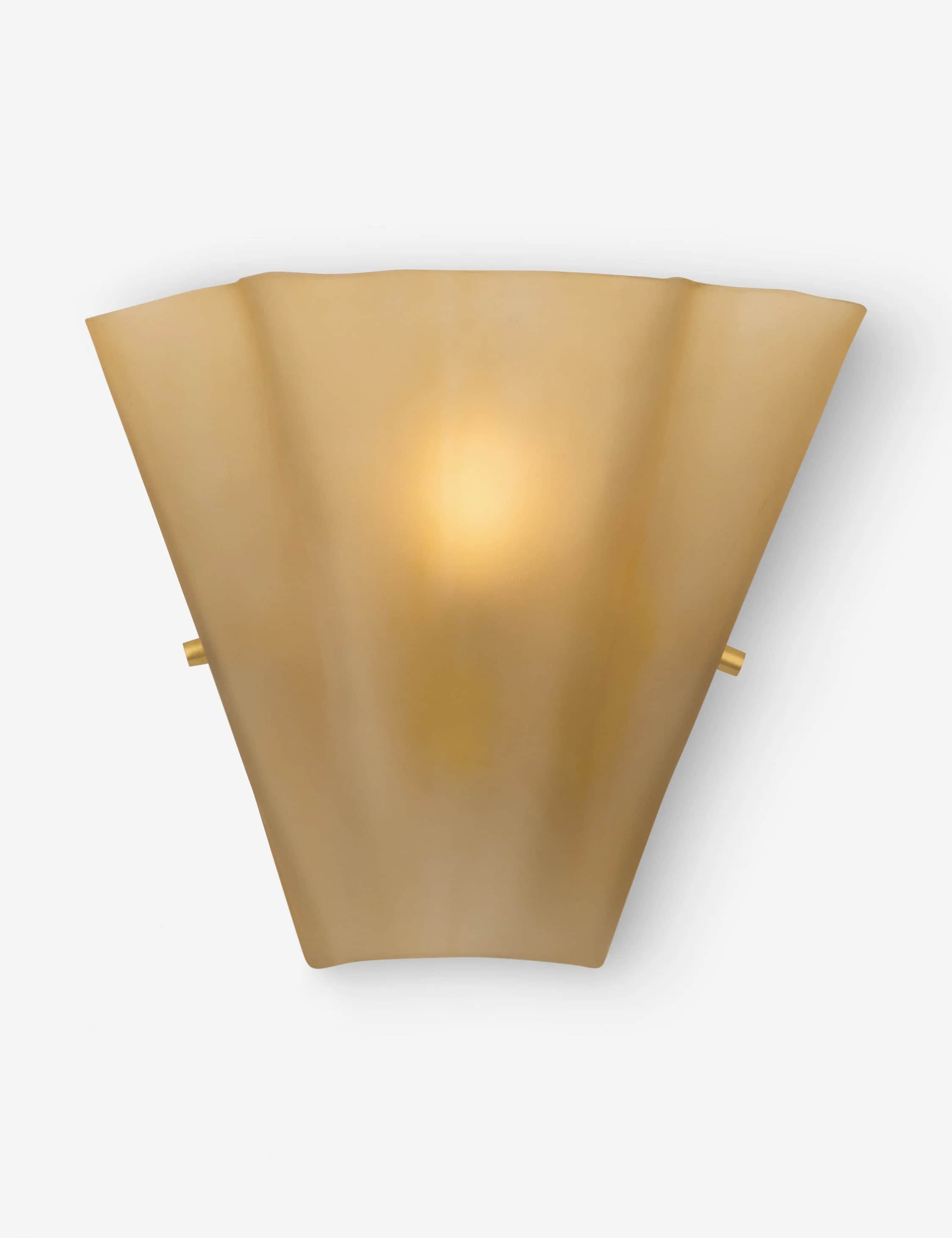 A wall-mounted light fixture featuring a translucent, trapezoidal shade that emits a warm, diffused… — 3D model