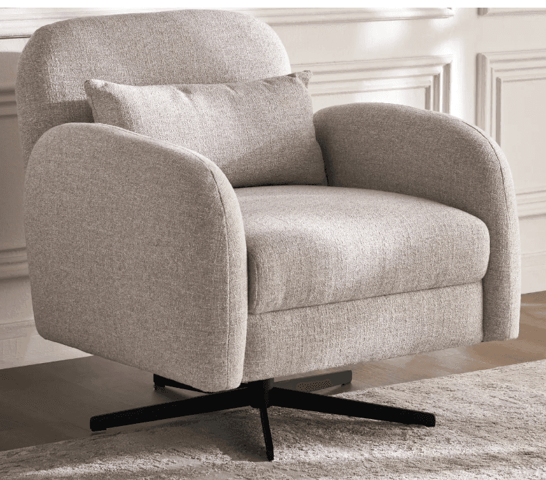 An upholstered swivel accent chair featuring a contemporary design. It has a plush, light beige or o… — 3D model