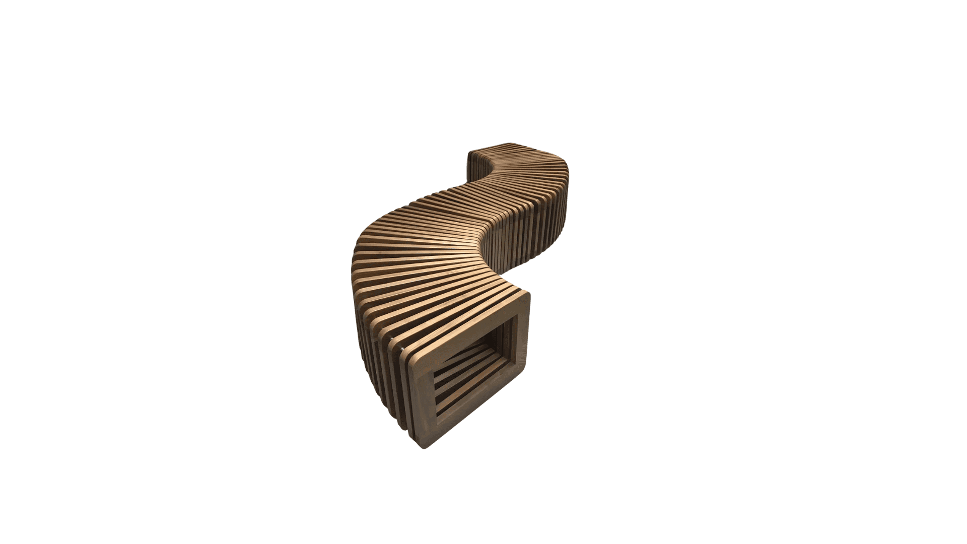 A modern, uniquely designed bench with a wavy, serpentine form. The bench is constructed from numero… — free BLEND 3D model
