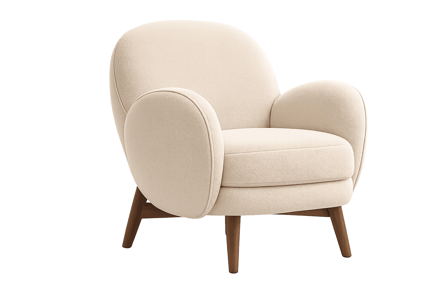 A modern upholstered lounge chair featuring soft, rounded contours and a plush appearance. It has a… — 3D model