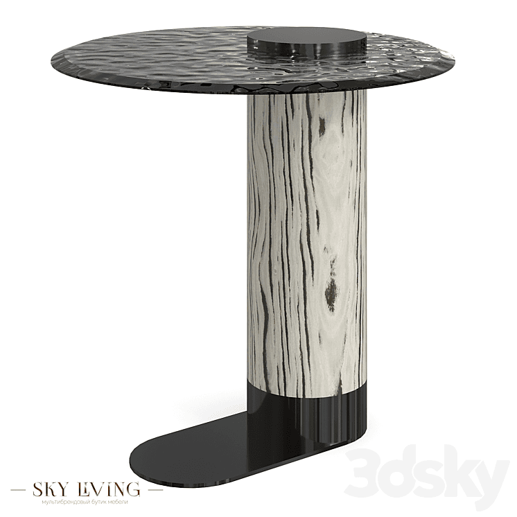 A modern C-shaped side table featuring a round, dark-toned textured top and a single cylindrical bas… — free STL 3D model