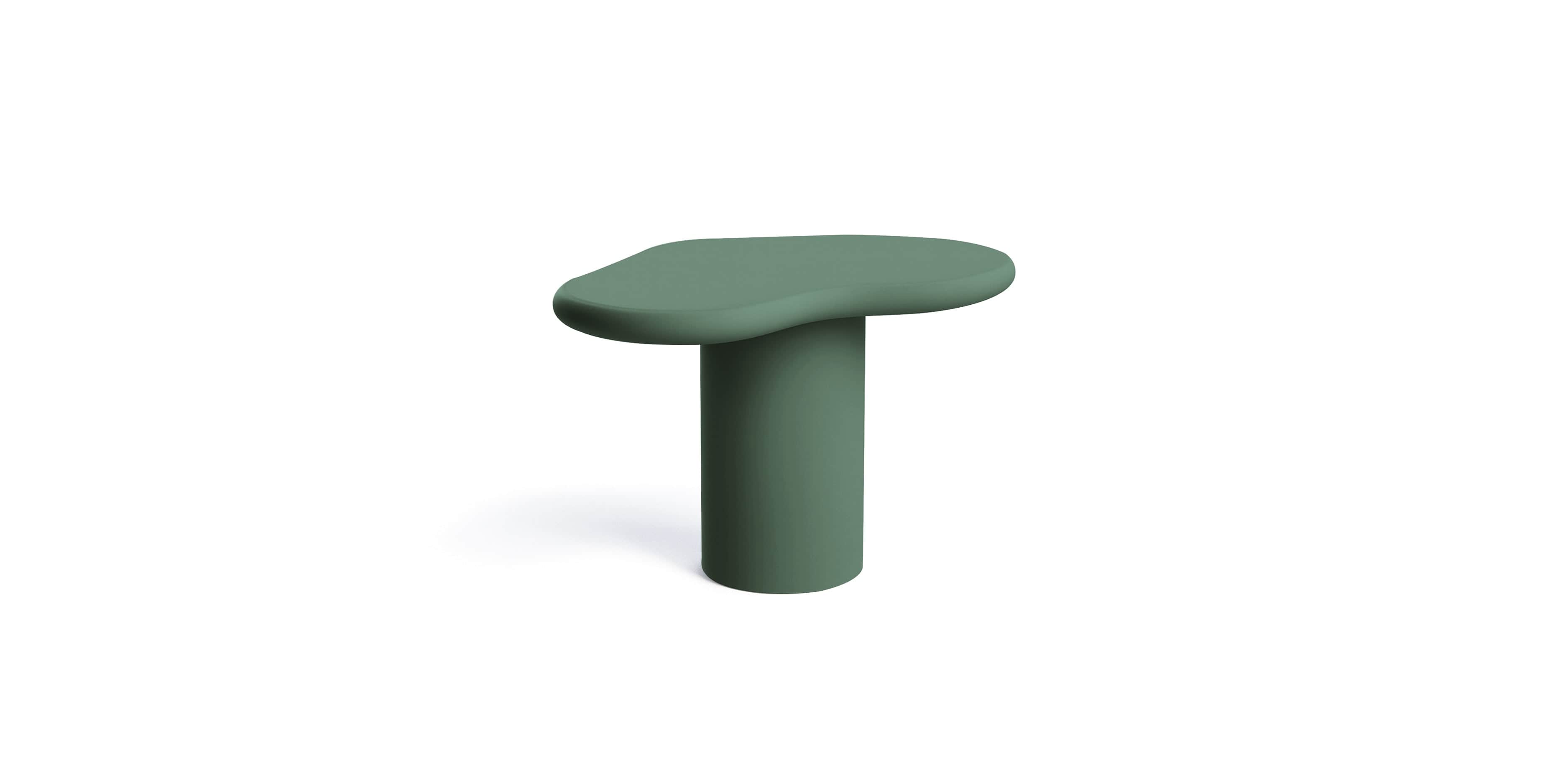 A modern, monochromatic accent side table in a sage green color, featuring an organic-shaped tableto… — 3D model