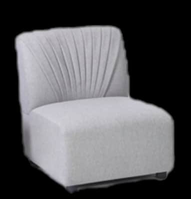 An armless accent chair featuring light gray upholstered fabric and a distinctive pleated backrest.… — free OBJ 3D model