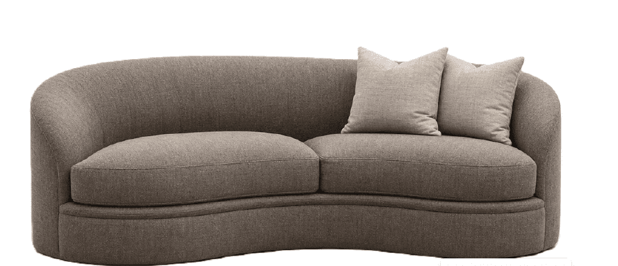 A modern curved sofa upholstered in a neutral taupe-brown fabric. The sofa features a continuous, ge… — 3D model