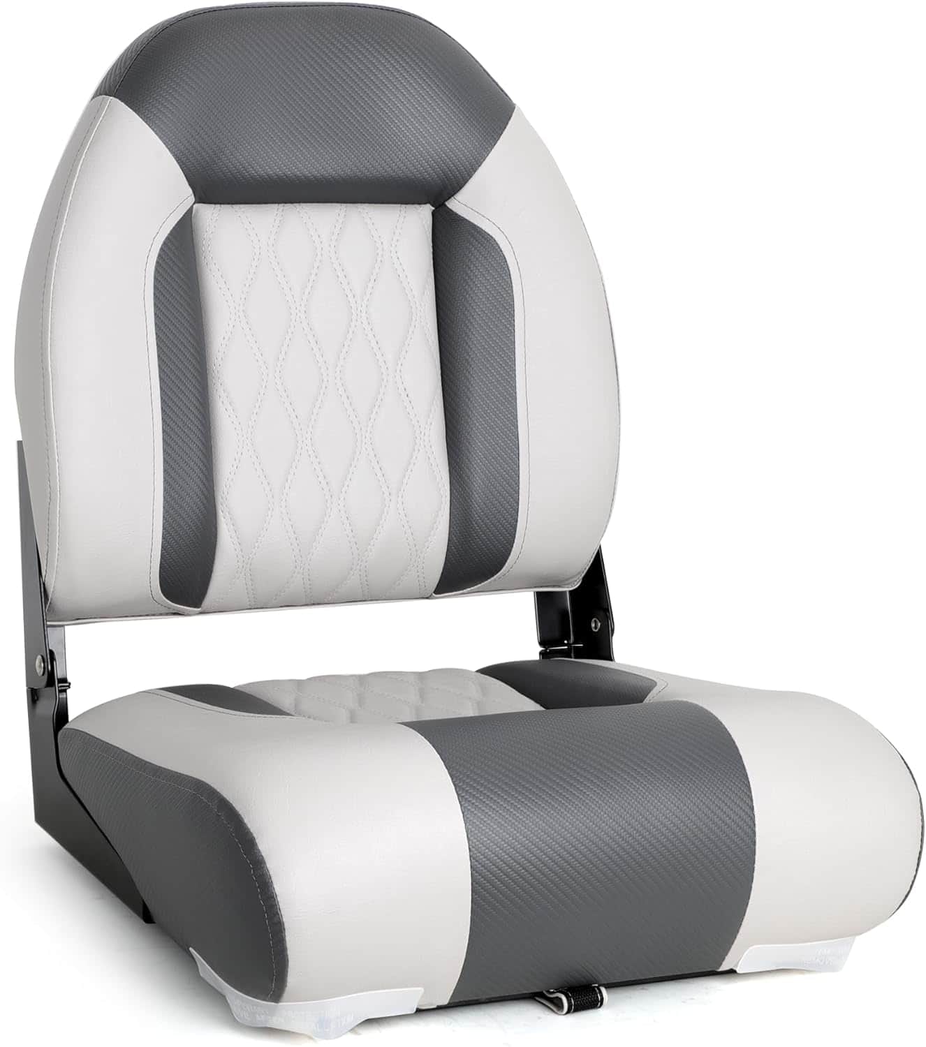 A modern folding marine boat seat featuring a two-tone design in white and dark gray. The seat and b… — 3D model