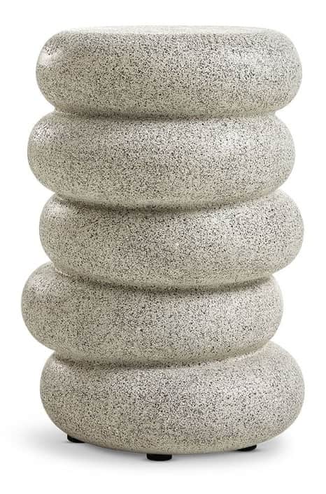A modern cylindrical stool featuring a stacked design of five rounded segments, finished with a spec… — free OBJ 3D model
