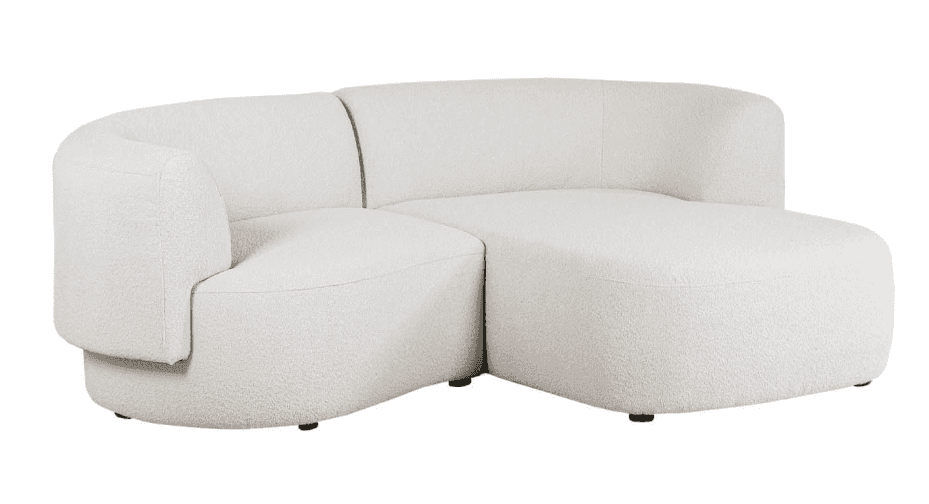 A modern curved modular sectional sofa upholstered in white or off-white boucle fabric, featuring a… — 3D model