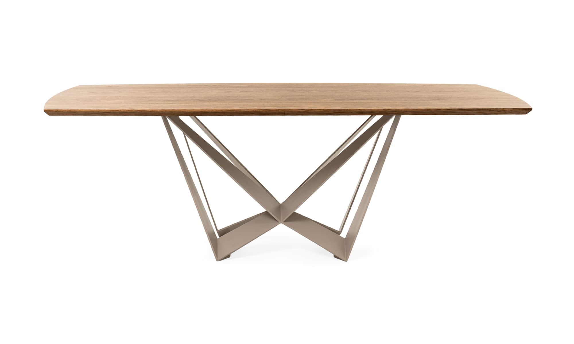 A contemporary rectangular dining table featuring a solid wood top with subtly rounded corners. The… — 3D model