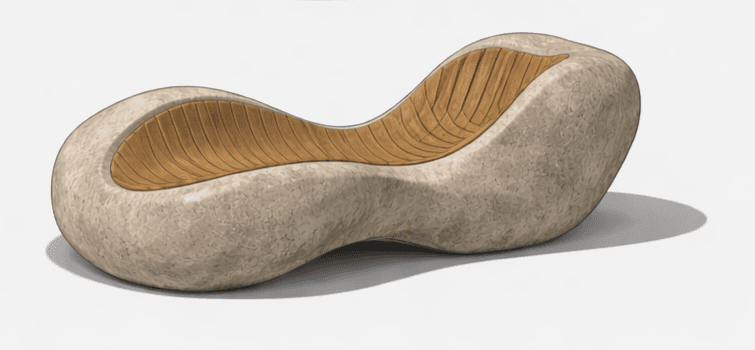 An artistic and organically shaped bench designed for outdoor or indoor use. It features a smooth, c… — 3D model