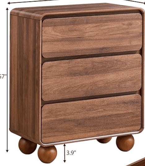 A modern three-drawer nightstand or small chest featuring rounded corners on the top and sides, givi… — 3D model