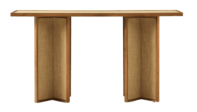 A console table with a rectangular top and two substantial, vertical supports. The top appears to ha… — 3D model