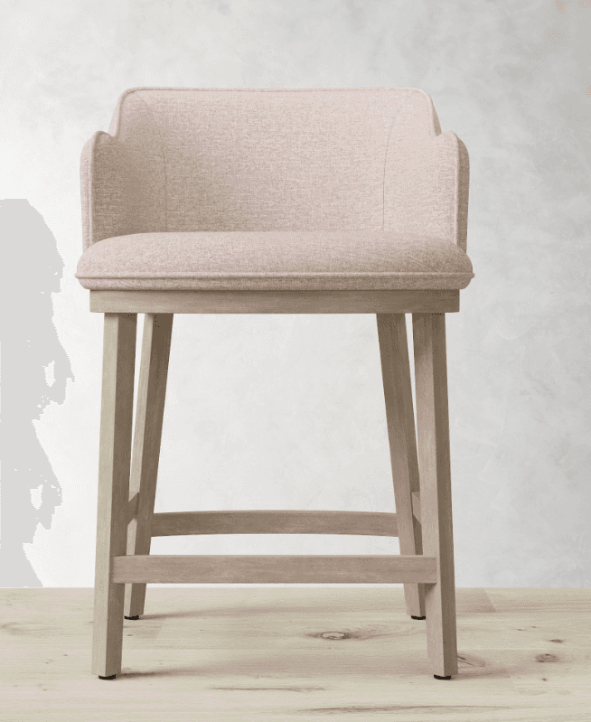 A upholstered bar stool with a light pink textured fabric seat and backrest, supported by a four-leg… — free OBJ 3D model