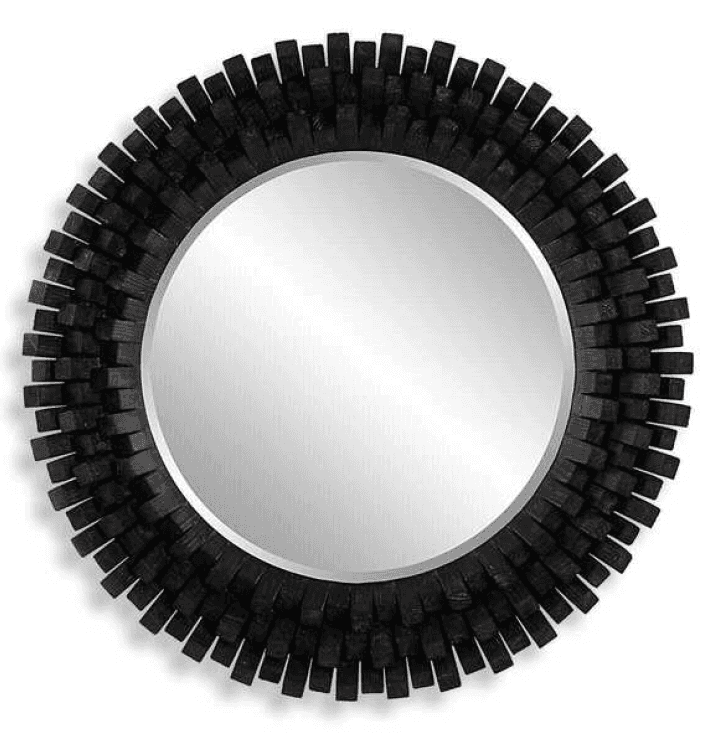 A striking round wall mirror featuring a unique, three-dimensional frame constructed from numerous s… — 3D model