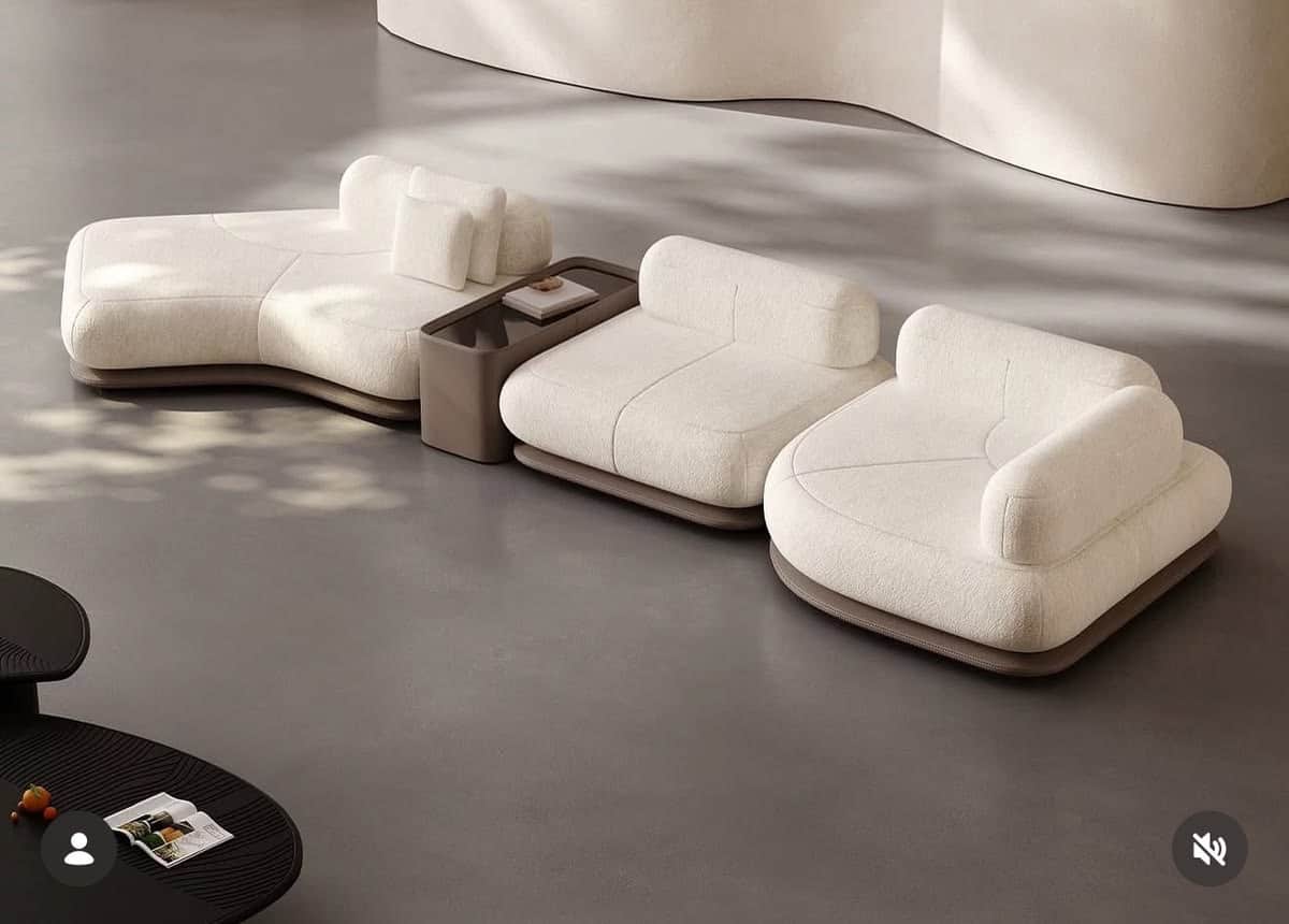 A modern modular sectional sofa system featuring a chaise lounge element, two armless seating module… — 3D model