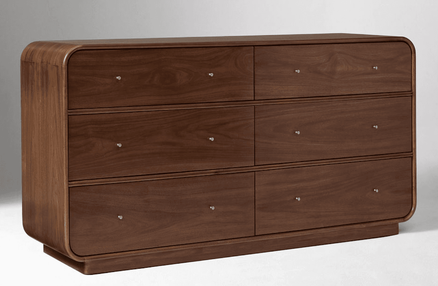 A dresser with a dark wood finish, featuring six drawers arranged in two columns of three. The top s… — 3D model