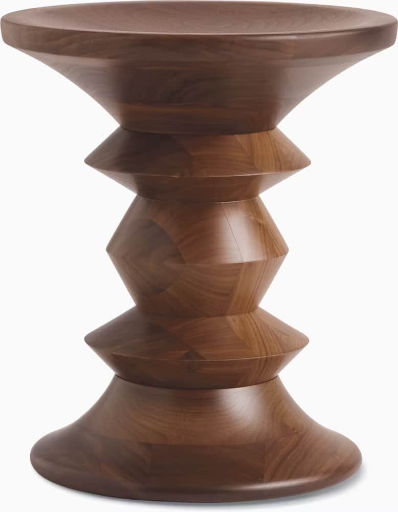 A finely crafted, dark brown wooden stool with a distinctive hourglass and segmented design, often u… — free SKP 3D model