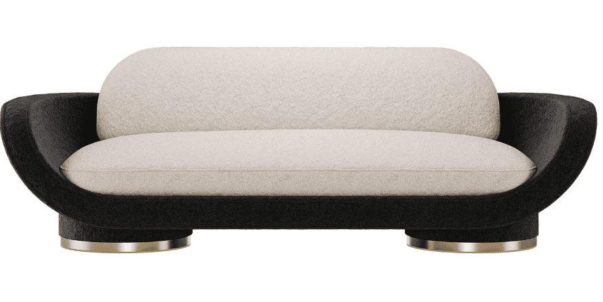 A contemporary two-seater loveseat featuring a striking two-tone design. The outer frame, including… — 3D model