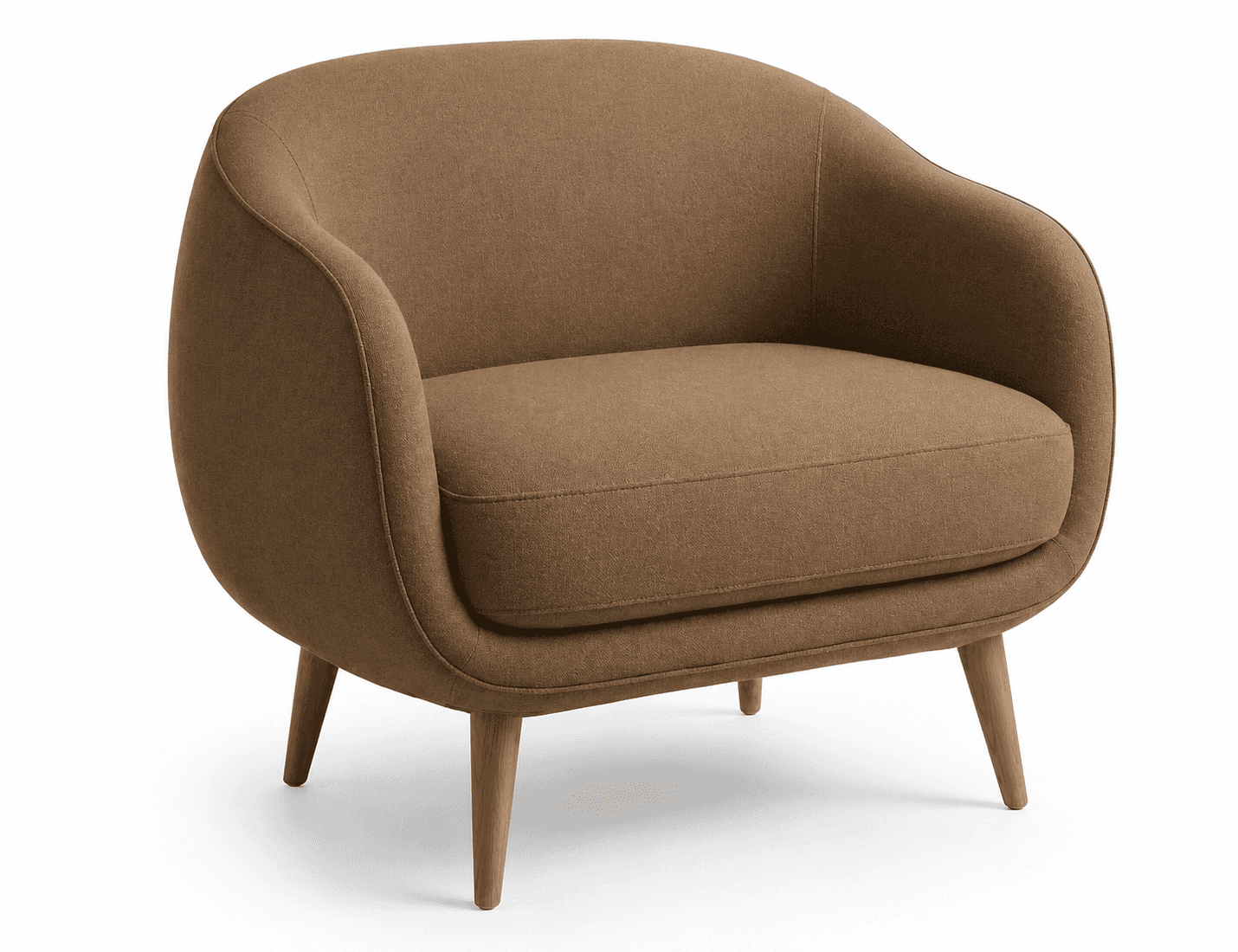 A contemporary accent chair featuring a rounded, barrel-like silhouette upholstered in a textured br… — 3D model