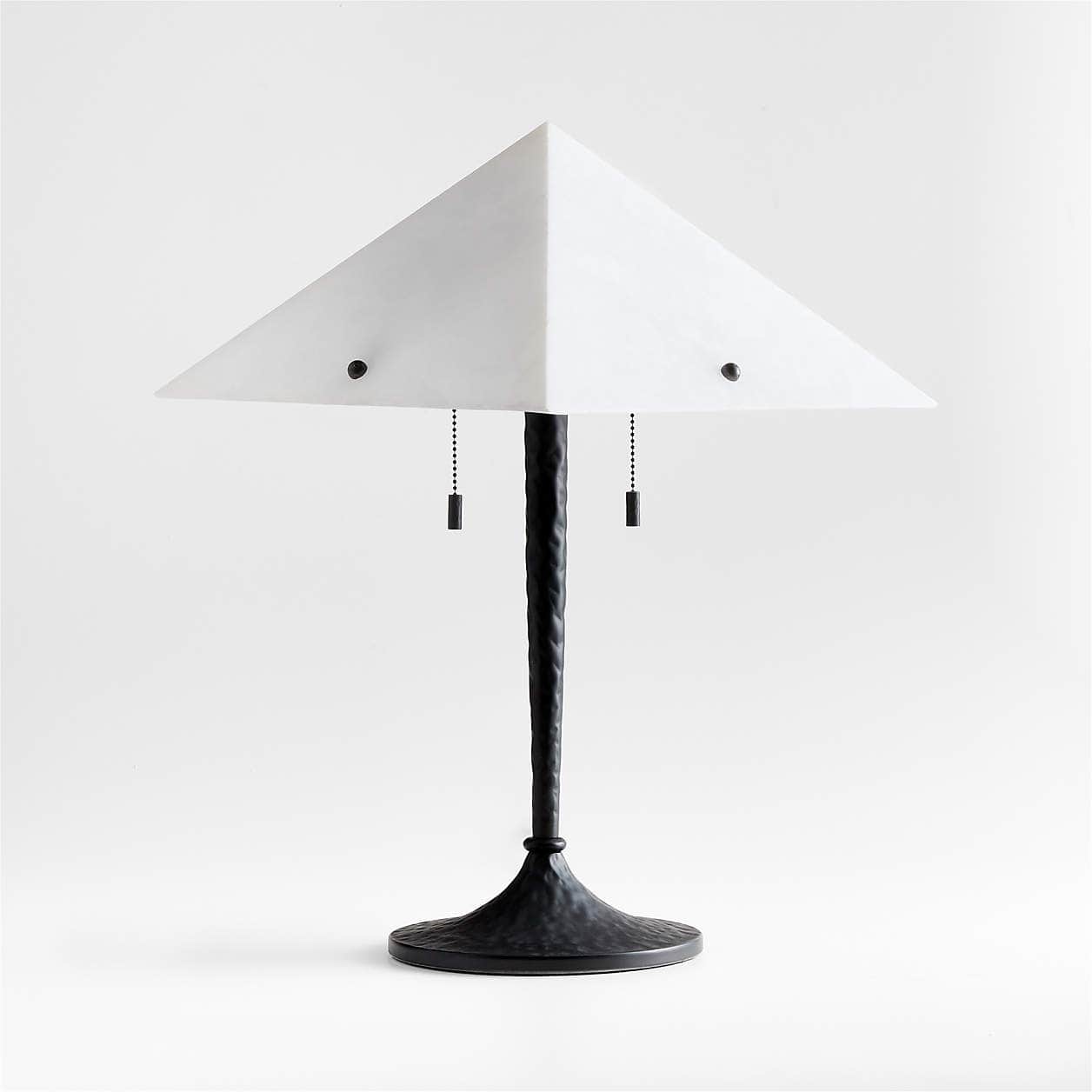A table lamp featuring a pyramid-shaped shade crafted from translucent white alabaster, supported by… — free OBJ 3D model