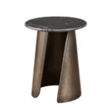 A contemporary accent table featuring a dark, round marble top and a unique bronze-toned metal base… — 3D model