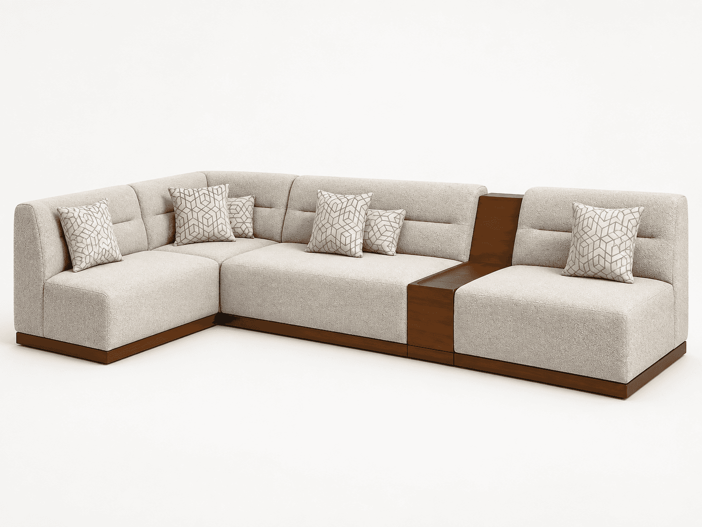 An L-shaped modular sectional sofa featuring light-colored, textured fabric upholstery and a promine… — free SKP 3D model