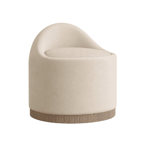 A contemporary, round upholstered accent chair featuring a plush cream-colored fabric and an integra… — free OBJ 3D model