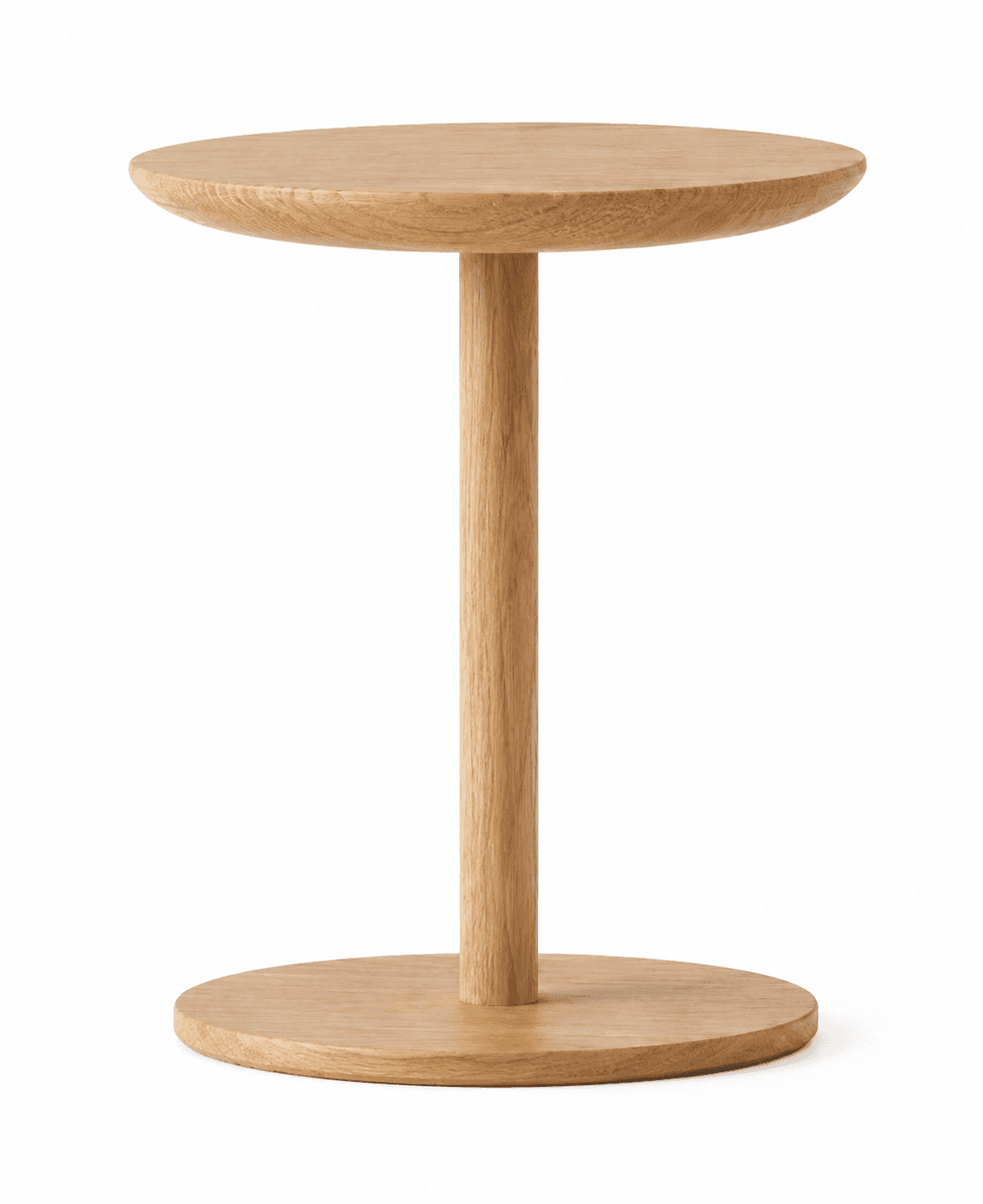 A minimalist side table with a circular top and a circular base, both supported by a single cylindri… — 3D model