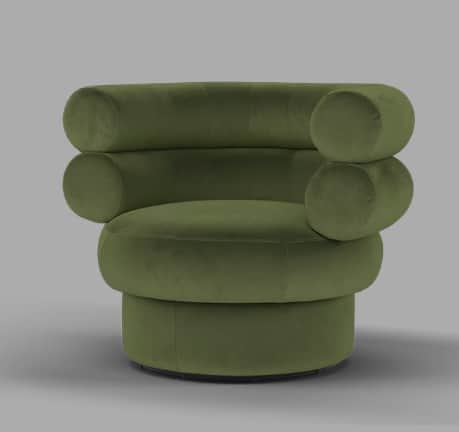 A contemporary armchair with a rounded, sculptural design. It features a thick, circular seat and ba… — free OBJ 3D model