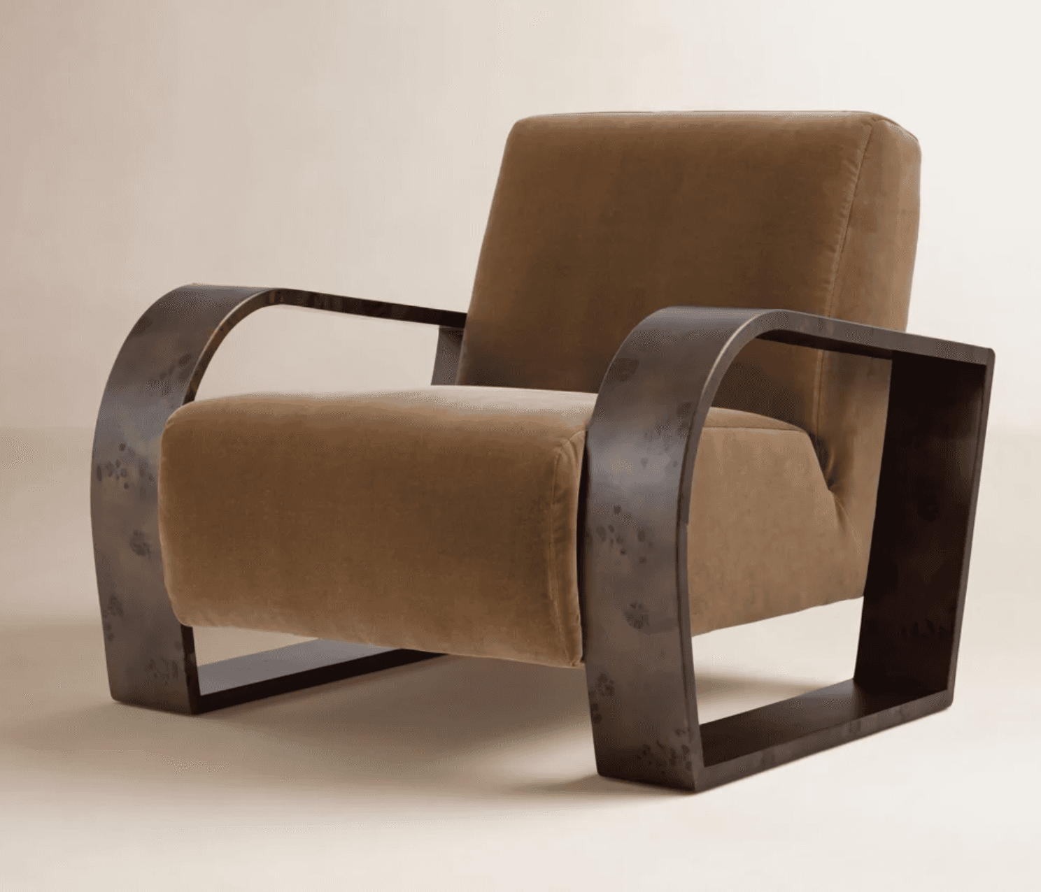 An Art Deco style armchair featuring a distinctive U-shaped wooden frame that forms both the arms an… — 3D model