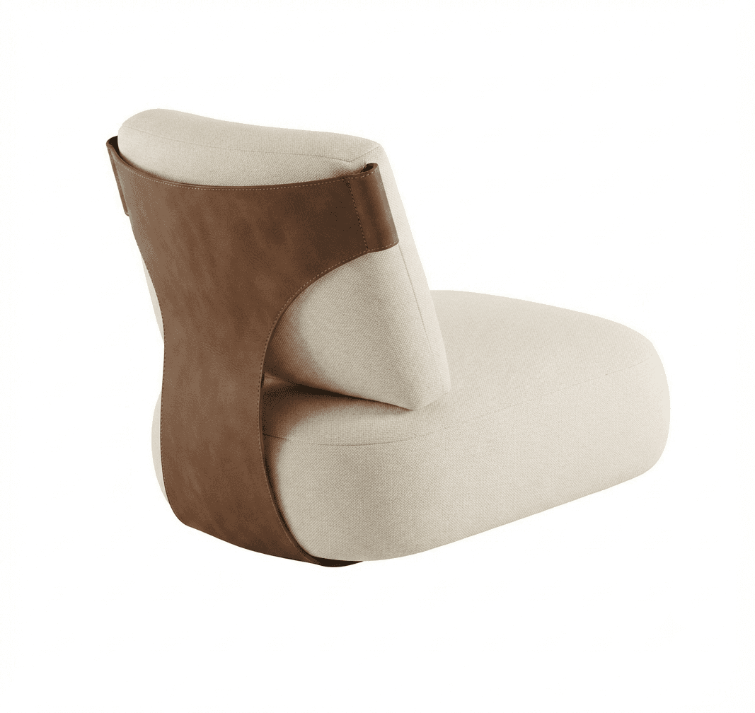 A contemporary armless lounge chair featuring a light beige textured fabric upholstery and a distinc… — 3D model