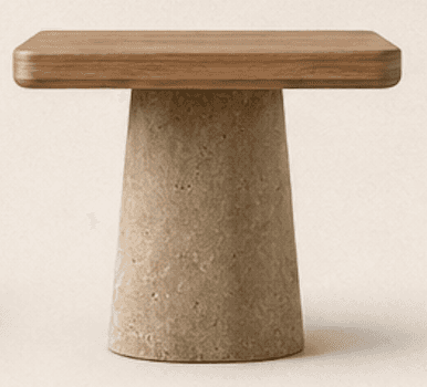 A small, modern side table characterized by a square wooden top with subtly rounded edges, supported… — free STL 3D model