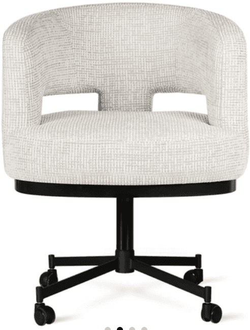 An upholstered swivel desk chair featuring a curved back with distinctive cutouts, a comfortable sea… — 3D model
