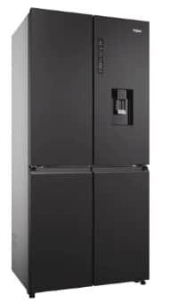 A freestanding, four-door refrigerator with a built-in water dispenser.  The refrigerator features a… — free OBJ 3D model