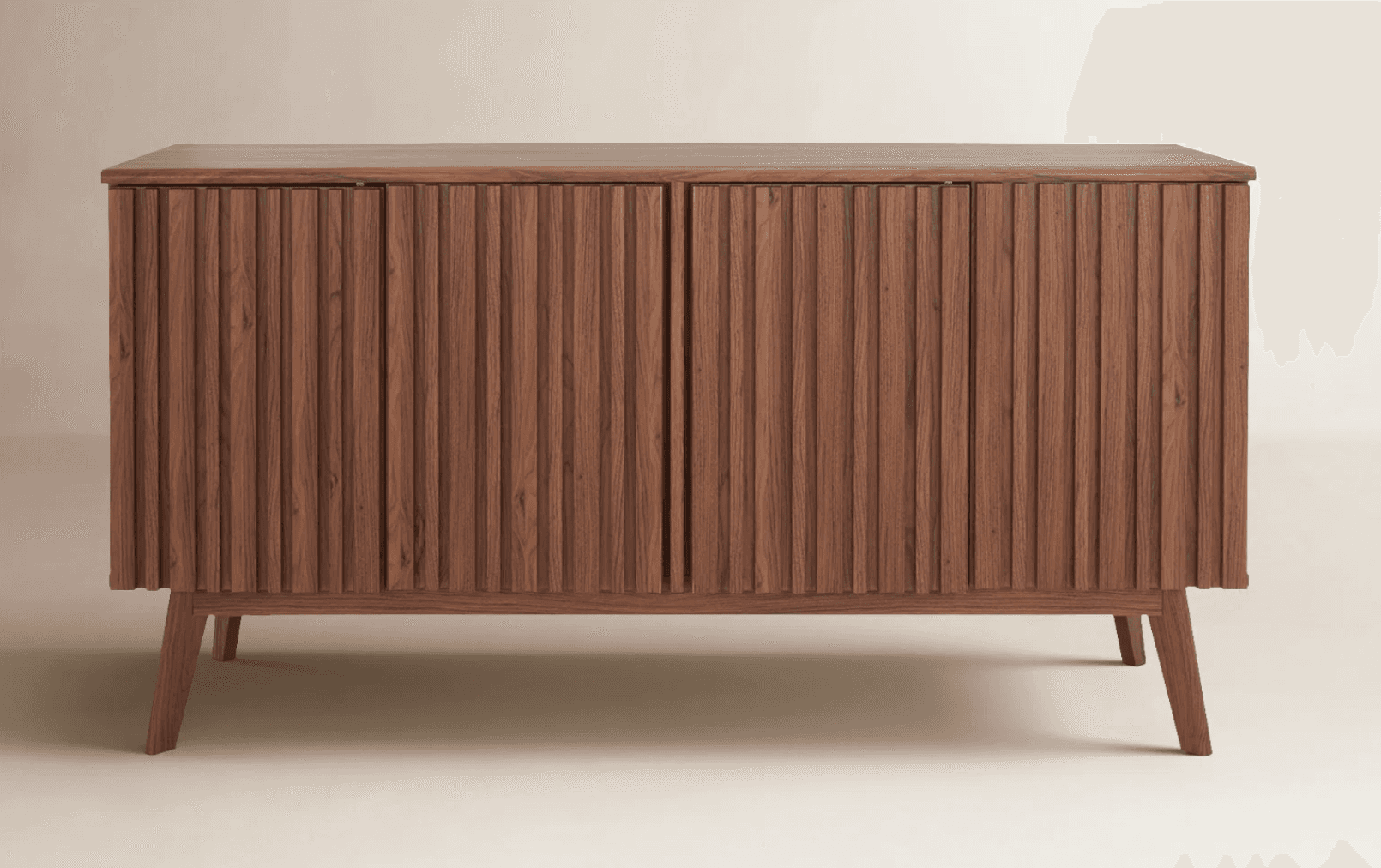 A contemporary storage cabinet crafted from dark-toned wood, featuring two doors with a distinctive… — 3D model