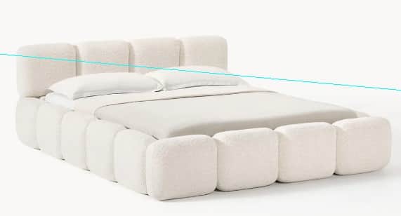 A plush, modern bed frame upholstered in a textured cream-colored fabric. The headboard and the base… — free FBX 3D model