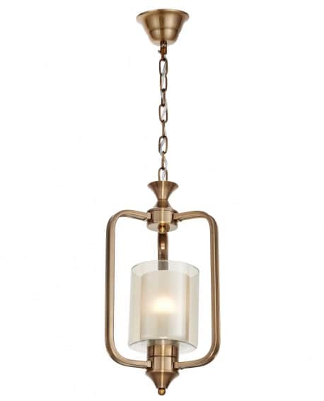 A traditional-style pendant light featuring a brushed brass or antique brass finish. It has a rectan… — 3D model