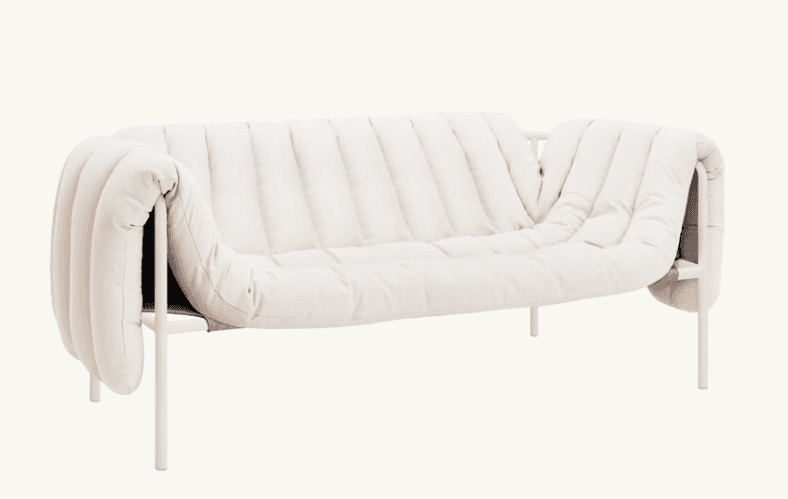 A contemporary two-seater loveseat featuring a minimalist, exposed metal frame and a single, generou… — 3D model