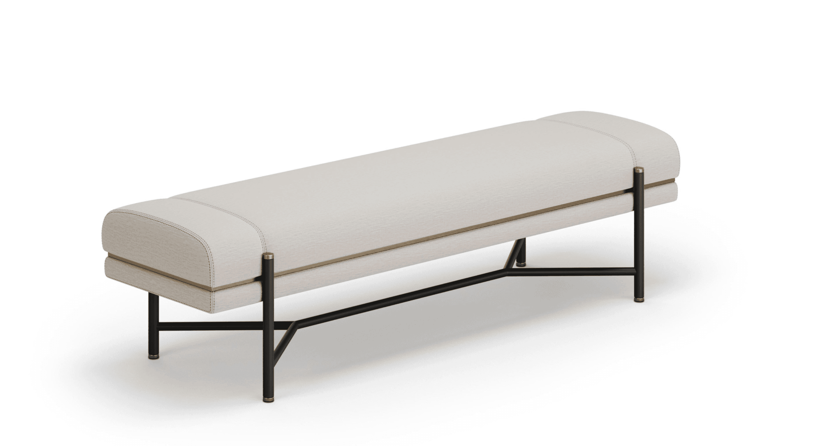 A contemporary upholstered bench featuring a rectangular top with rounded ends, covered in an off-wh… — free STL 3D model