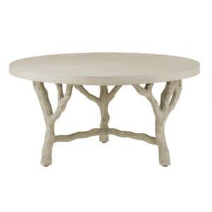 A round coffee table featuring a smooth, circular top supported by an intricately designed base comp… — 3D model