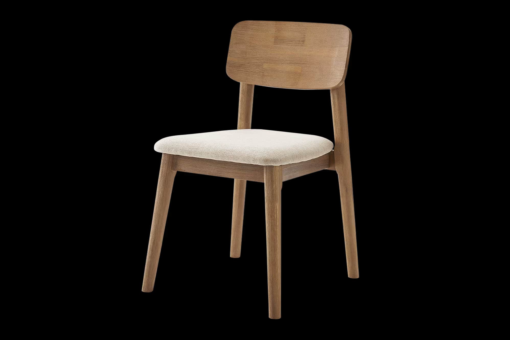 A modern dining chair constructed from light-toned wood, featuring a rectangular upholstered seat in… — 3D model