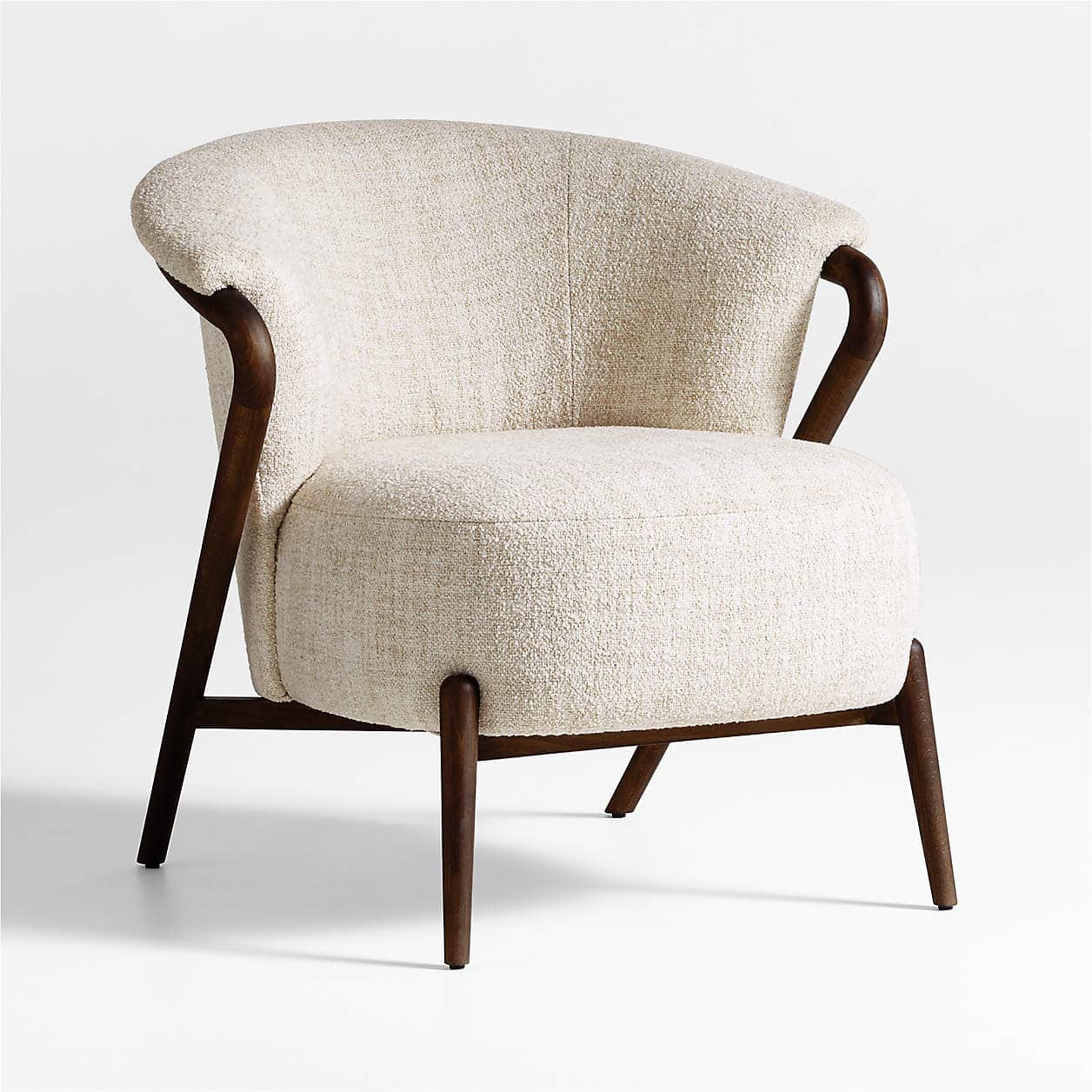 A comfortable armchair with a curved back and integrated armrests. The upholstery appears to be a te… — free GLTF 3D model