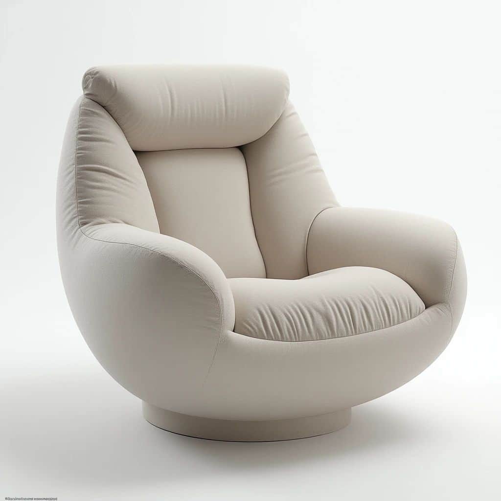 A plush, overstuffed armchair with a rounded, bulbous base and a tall, integrated headrest. The upho… — free OBJ 3D model