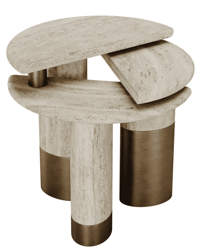 A sculptural coffee table featuring multiple layers of organically shaped travertine surfaces suppor… — 3D model