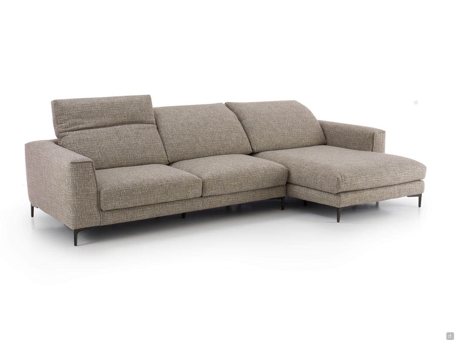 A sectional sofa with a chaise lounge. The sofa features three seat cushions and an adjustable headr… — 3D model