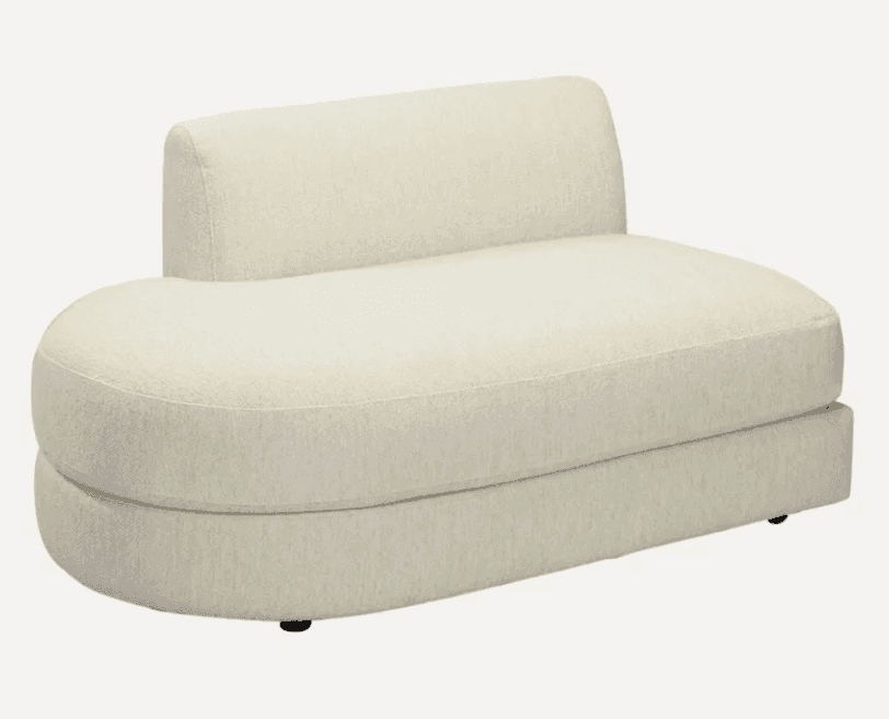 A contemporary upholstered sofa with a unique curved silhouette. It features a rounded armrest that… — 3D model