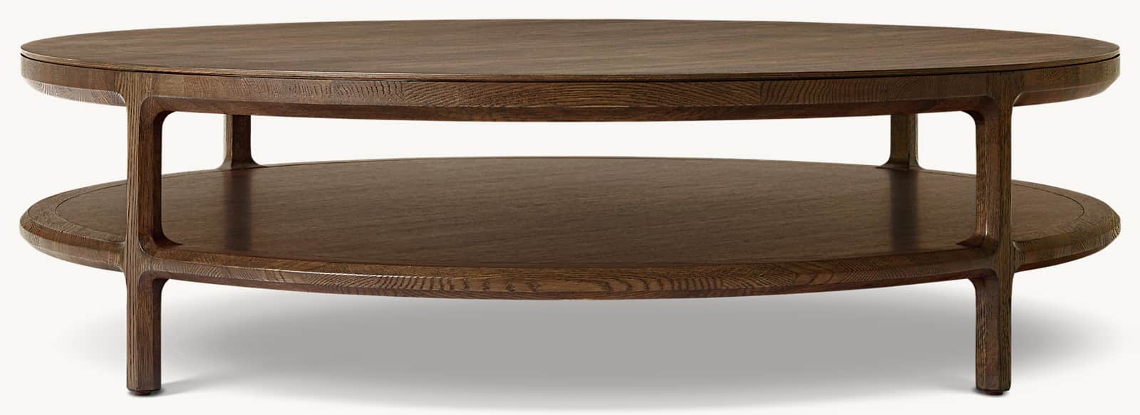 A two-tiered oval coffee table with a dark wood finish. The table features a lower shelf suspended b… — 3D model