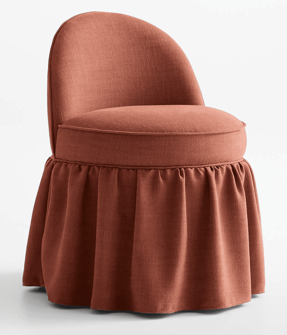 A fully upholstered, armless chair featuring a distinctive rounded backrest and a circular seat, ele… — 3D model